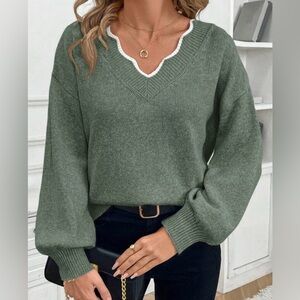Green Sweater, beautiful neck detail